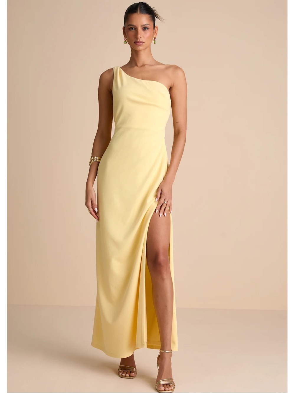 NWT Lulu’s Maevyn Light Yellow Cowl Back Column Maxi Dress Small Chic - Picture 6 of 14